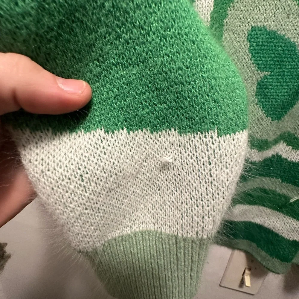 Divided Green and White Butterfly Sweater - Picture 4 of 10